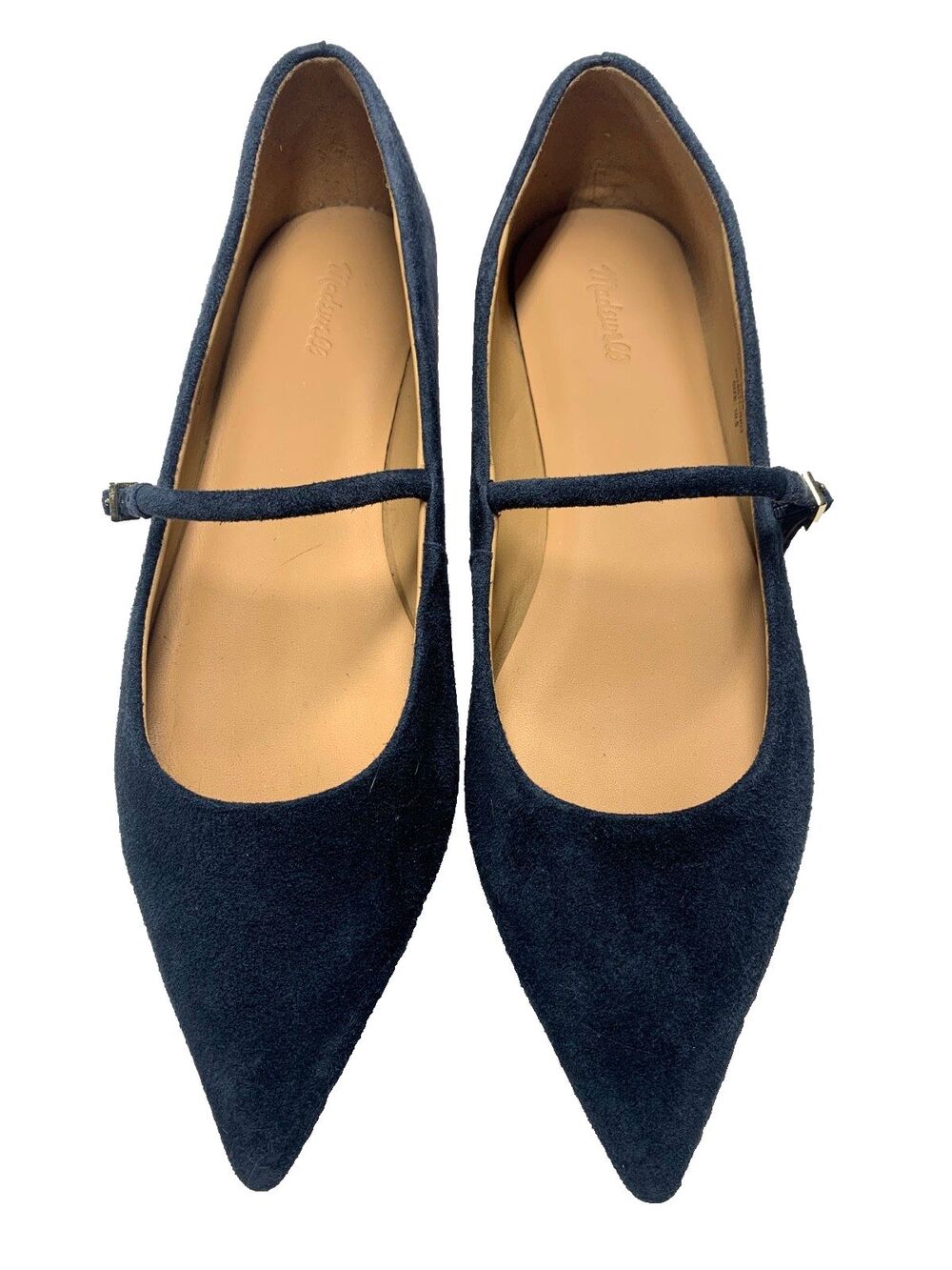 Madewell The Elsie Pointed Toe Flat Navy Blue Suede Mary Jane Buckle Womens 10.5